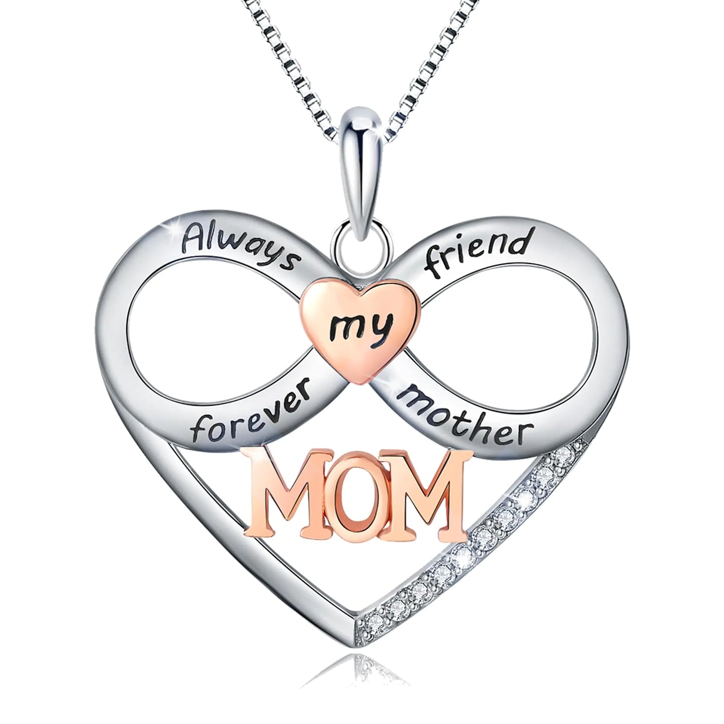 925 Sterling Silver Mom Necklace – 'Always My Mother, Forever My Friend' Heart Pendant | Elegant Mother’s Day Gift for Mom, Daughter, Wife, or Grandma