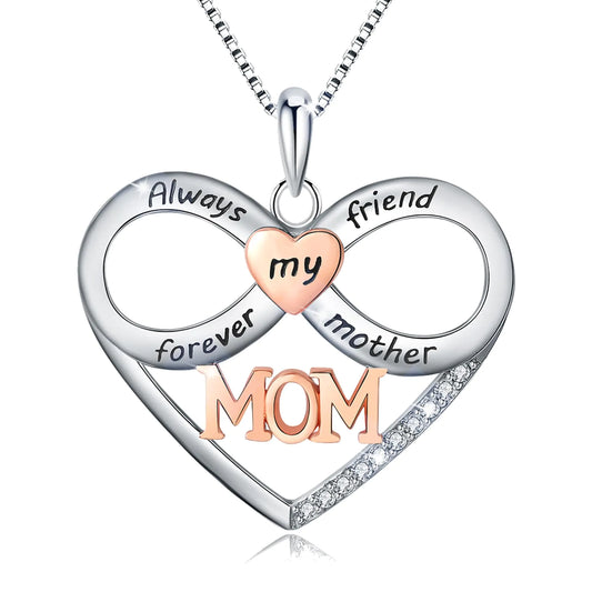 925 Sterling Silver Mom Necklace – 'Always My Mother, Forever My Friend' Heart Pendant | Elegant Mother’s Day Gift for Mom, Daughter, Wife, or Grandma